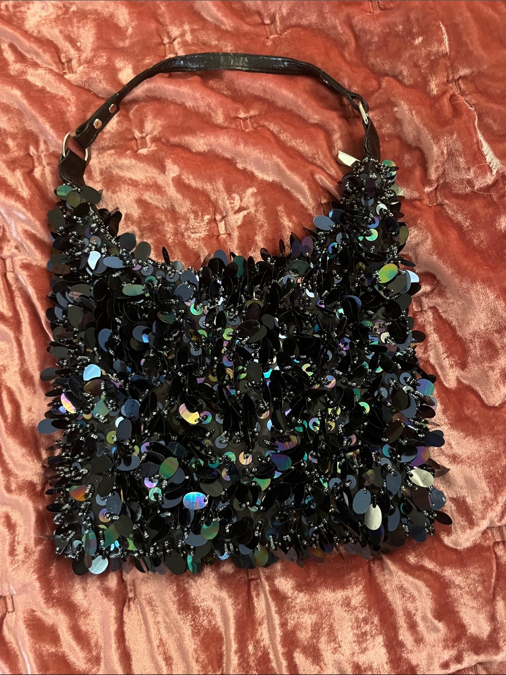 Sequin-Embellished Black Evening Shoulder Bag unbranded AUTHENTIC VINTAGE